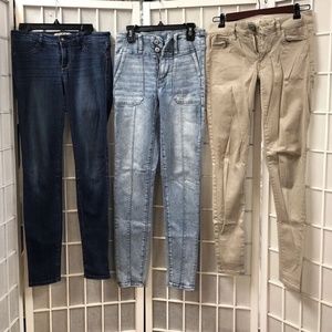 Hollister/American Eagle,Women's,Three Jeans $15 Each,Blue-Beige Sz 0,Stretch.!